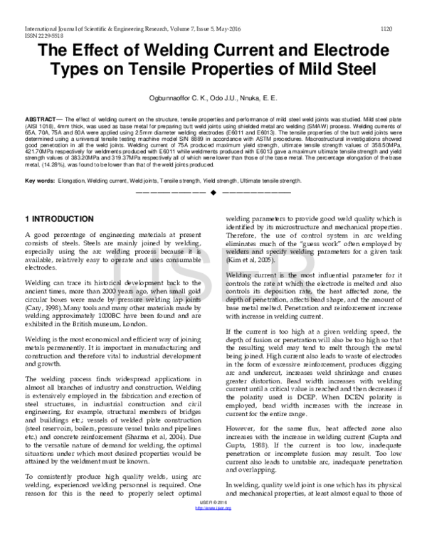 (PDF) The Effect of Welding Current and Electrode Types on Tensile ...