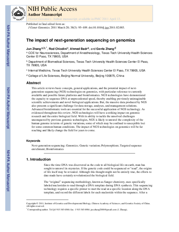 (PDF) The impact of next-generation sequencing on genomics