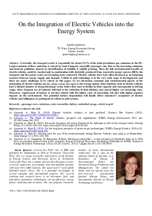 (PDF) On the Integration of Electric Vehicles into the Energy System