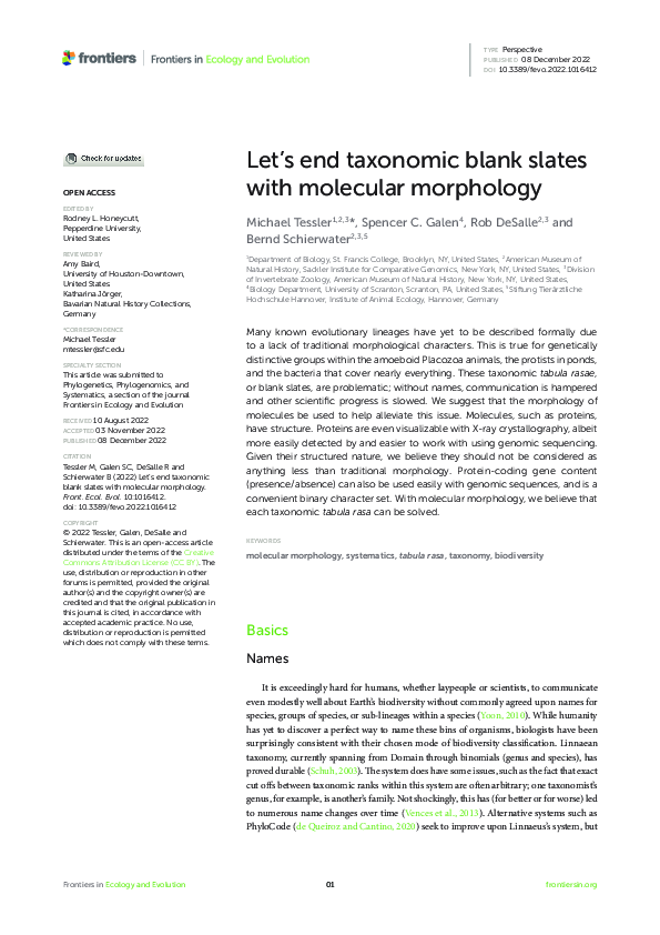 (PDF) Let’s end taxonomic blank slates with molecular morphology