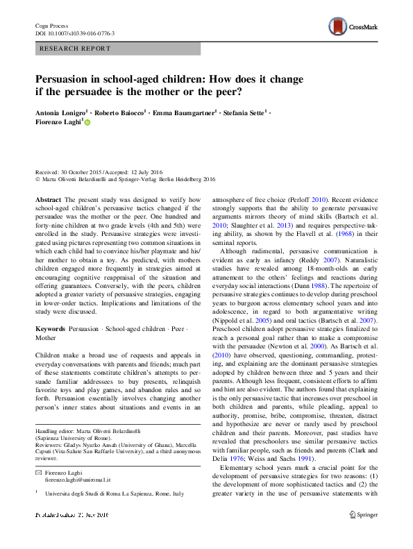 (PDF) Persuasion in school-aged children: How does it change if the ...