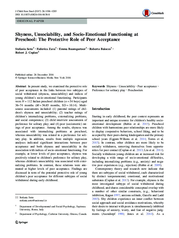 (PDF) Shyness, Unsociability, and Socio-Emotional Functioning at ...