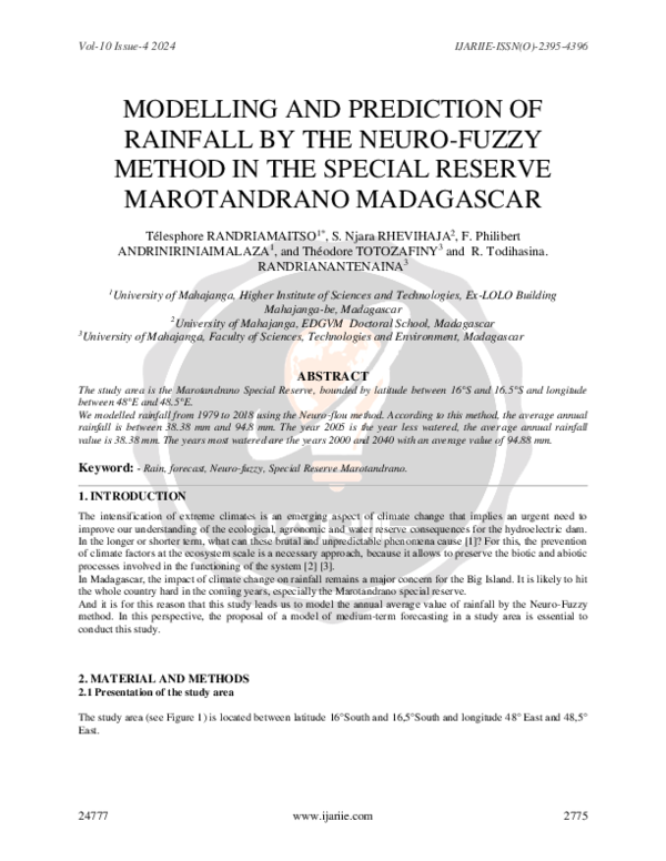 (PDF) MODELLING AND PREDICTION OF RAINFALL BY THE NEURO FUZZY ijariie