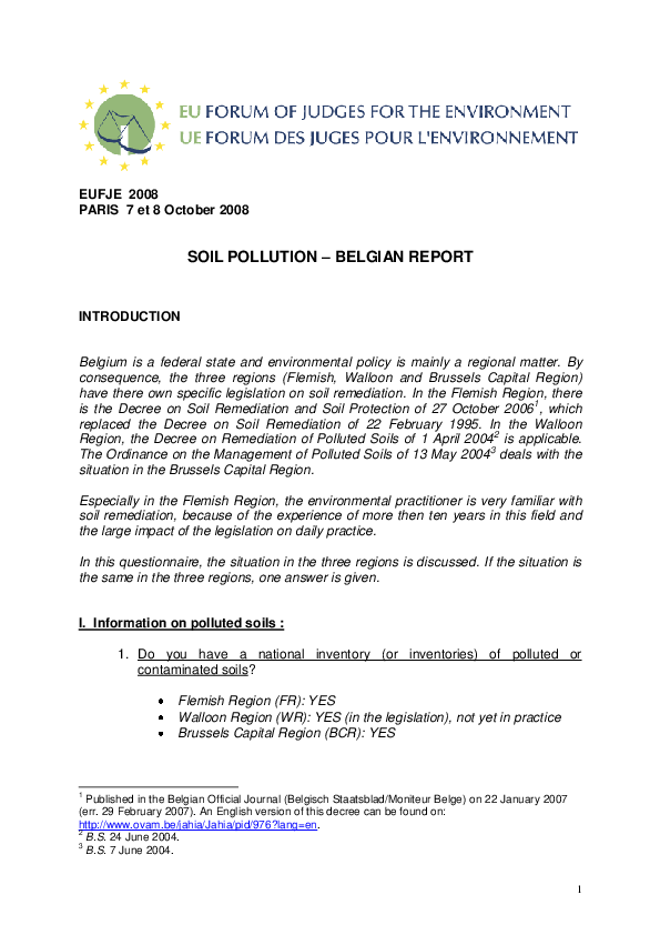 (PDF) Soil pollution: Belgian report
