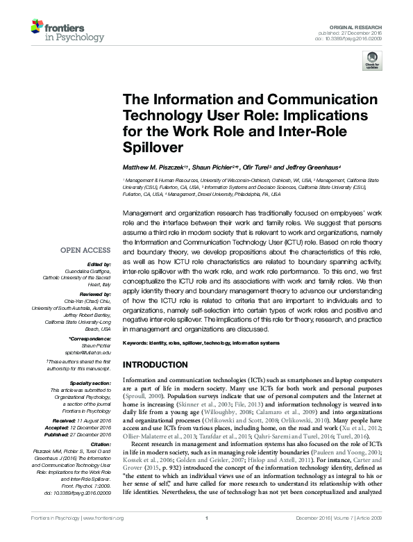 (PDF) The Information and Communication Technology User Role ...