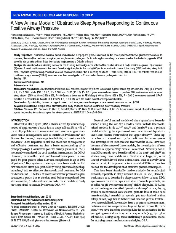 (PDF) A New Animal Model of Obstructive Sleep Apnea Responding to ...