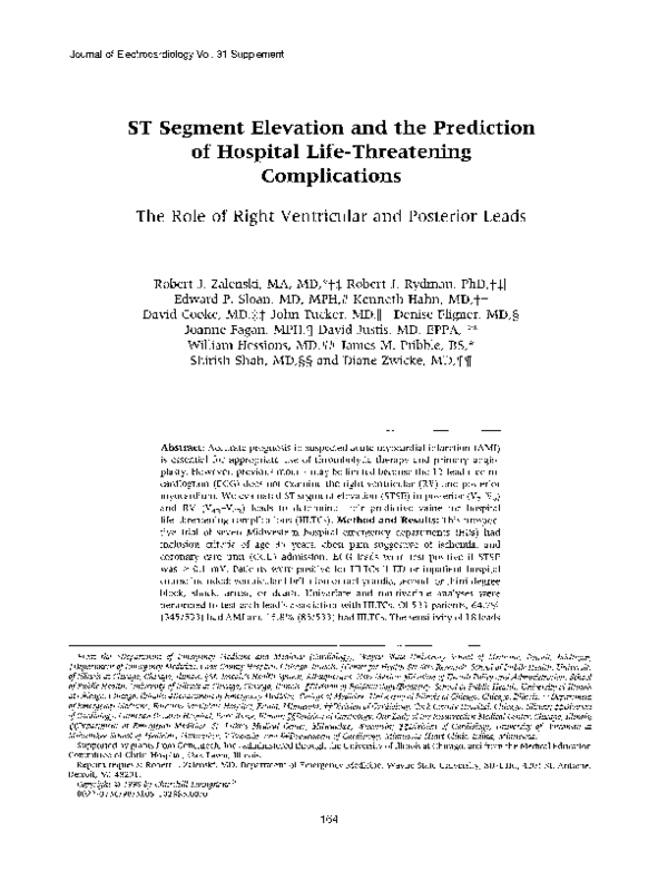 (PDF) St segment elevation and the prediction of hospital life ...