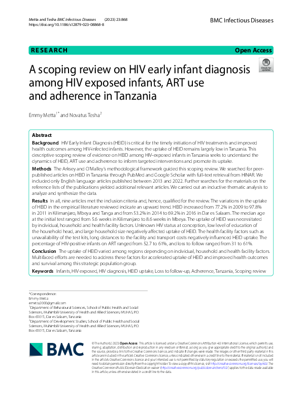 (PDF) A scoping review on HIV early infant diagnosis among HIV exposed ...