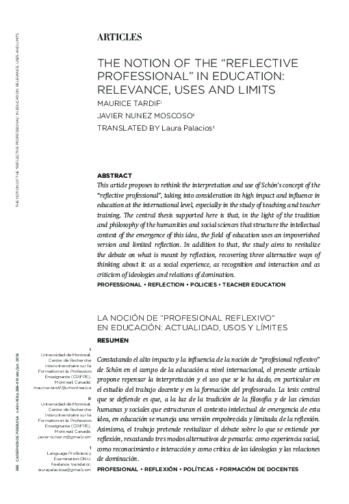 (PDF) The notion of the “reflective professional” in education ...