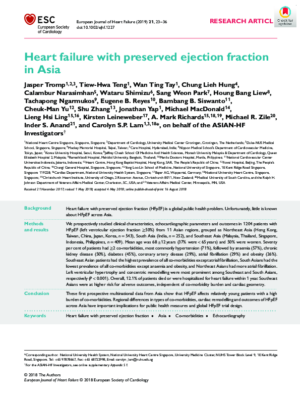 (PDF) Heart failure with preserved ejection fraction in Asia