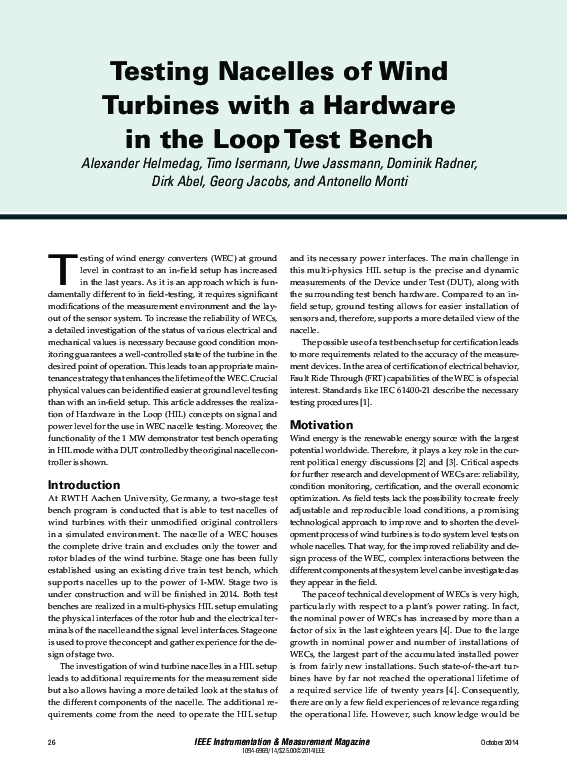 (PDF) Testing nacelles of wind turbines with a hardware in the loop ...