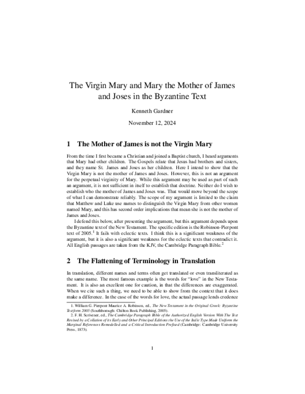 (PDF) The Virgin Mary and Mary the Mother of James and Joses in the ...