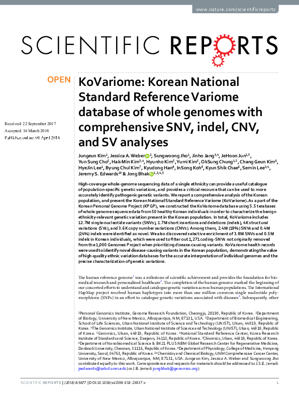 (PDF) KoVariome: Korean National Standard Reference Variome database of ...