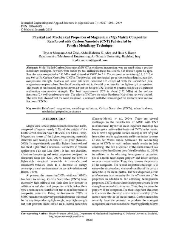 (PDF) Physical and Mechanical Properties of Magnesium (Mg) Matrix ...