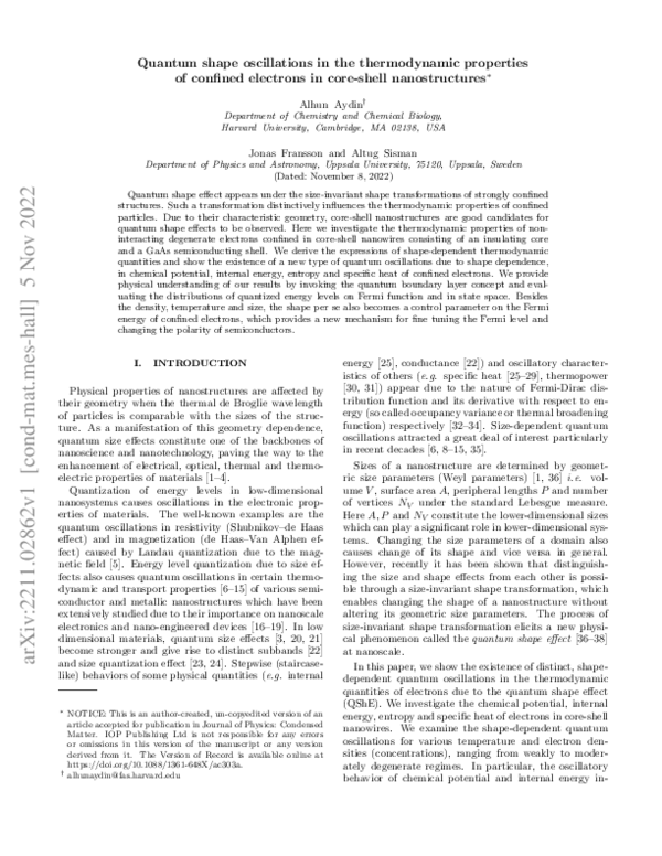 (PDF) Quantum shape oscillations in the thermodynamic properties of ...