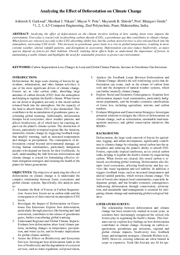 (PDF) Analyzing the effect of deforestation on climate change 2024 ...