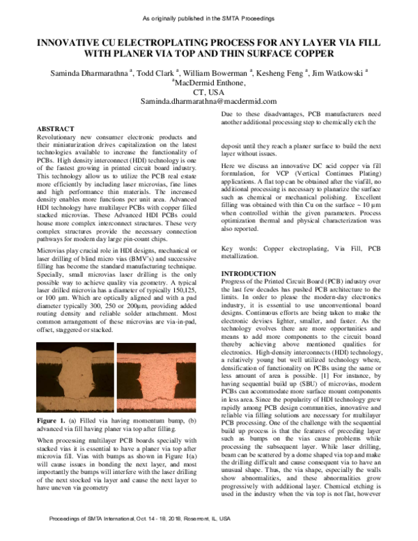 (PDF) Innovative Cu Electroplating Process for Any Layer via Fill with ...