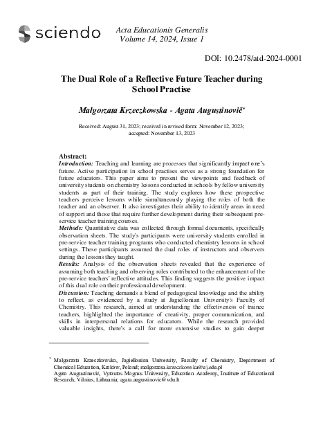 (PDF) The Dual Role of a Reflective Future Teacher during School Practise