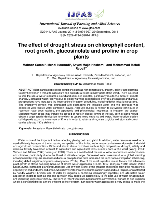 (PDF) The effect of drought stress on chlorophyll content, root growth ...