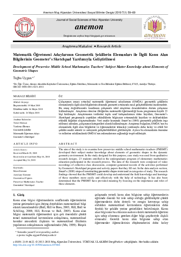 (PDF) Matematik Öğretmeni Adaylarının Geometrik Şekillerin Elemanları ...