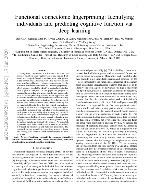 (PDF) Functional connectome fingerprinting: Identifying individuals and ...