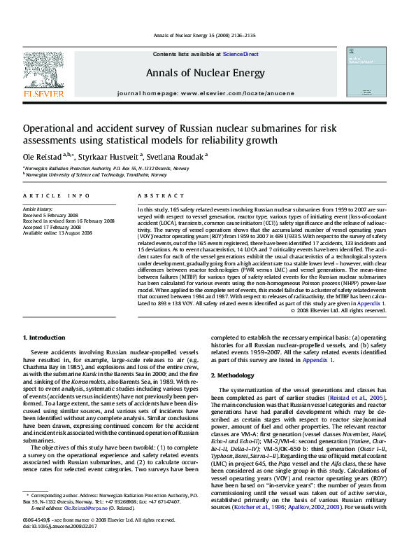 (PDF) Operational and accident survey of Russian nuclear submarines for ...