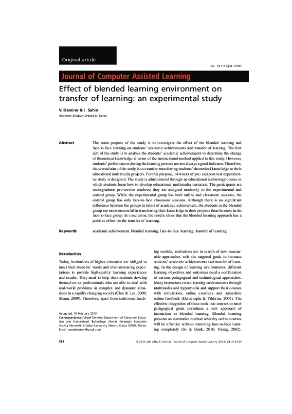 (PDF) Effect of blended learning environment on transfer of learning ...
