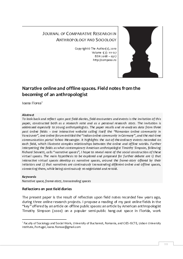(PDF) Narrative Online and Offline spaces. Field Notes from the ...