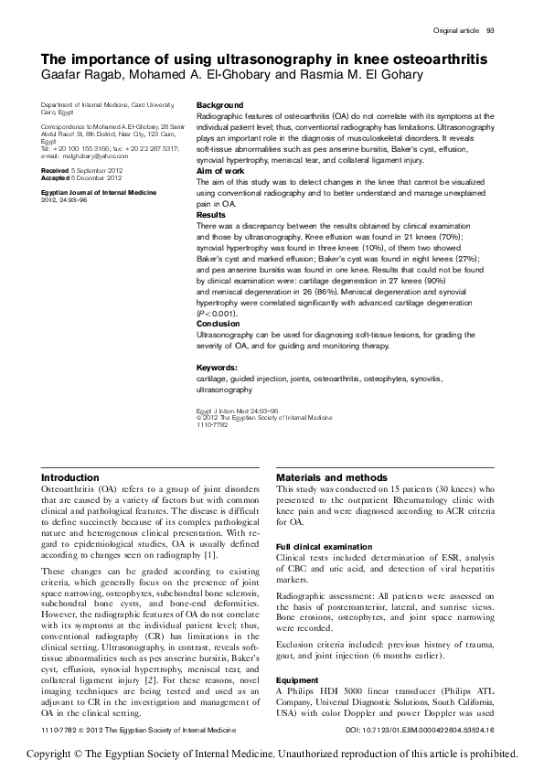 (PDF) The importance of using ultrasonography in knee osteoarthritis