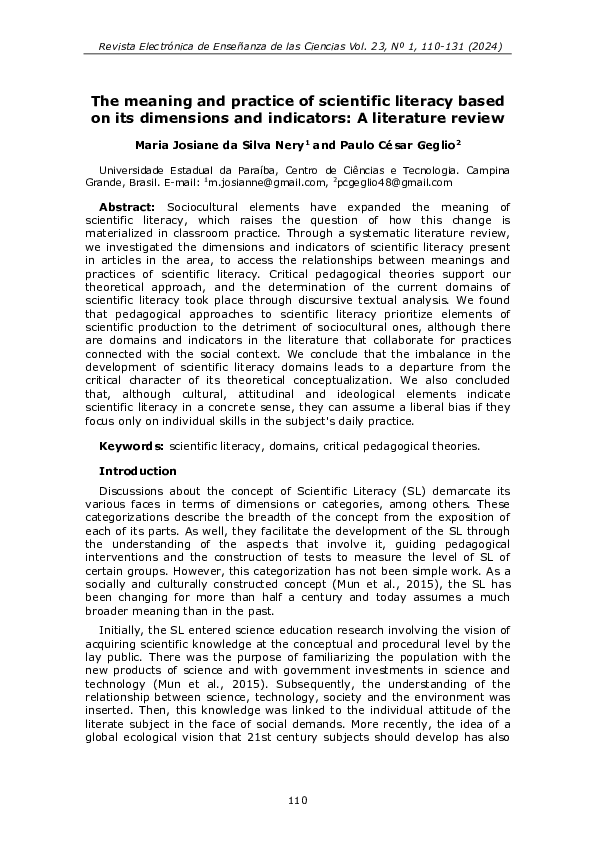 (PDF) The meaning and practice of scientific literacy based on its ...