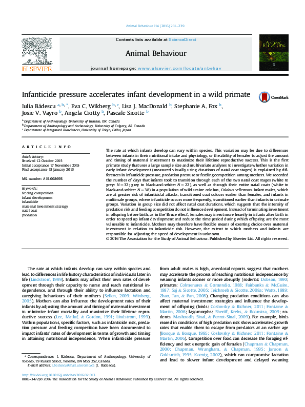 (PDF) Infanticide pressure accelerates infant development in a wild primate