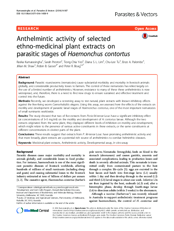(PDF) Anthelmintic activity of selected ethno-medicinal plant extracts ...