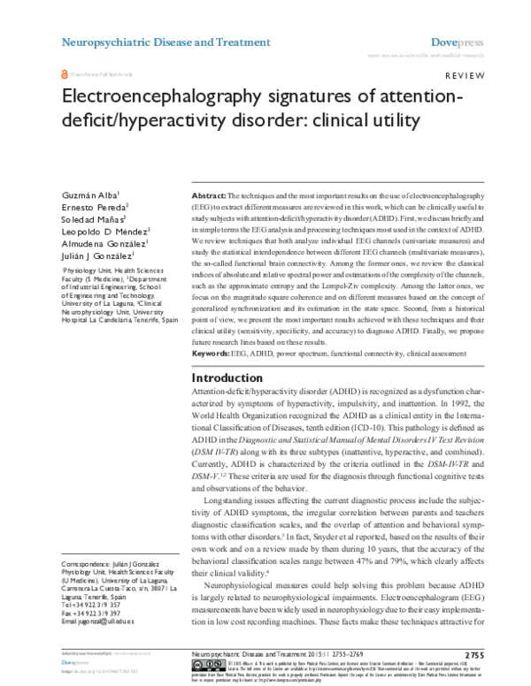 (PDF) Electroencephalography signatures of attention-deficit ...
