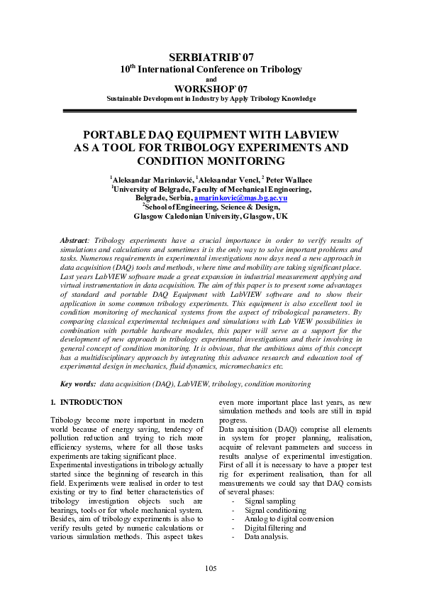 (PDF) Portable DAQ equipment with LabVIEW as a tool for tribology ...