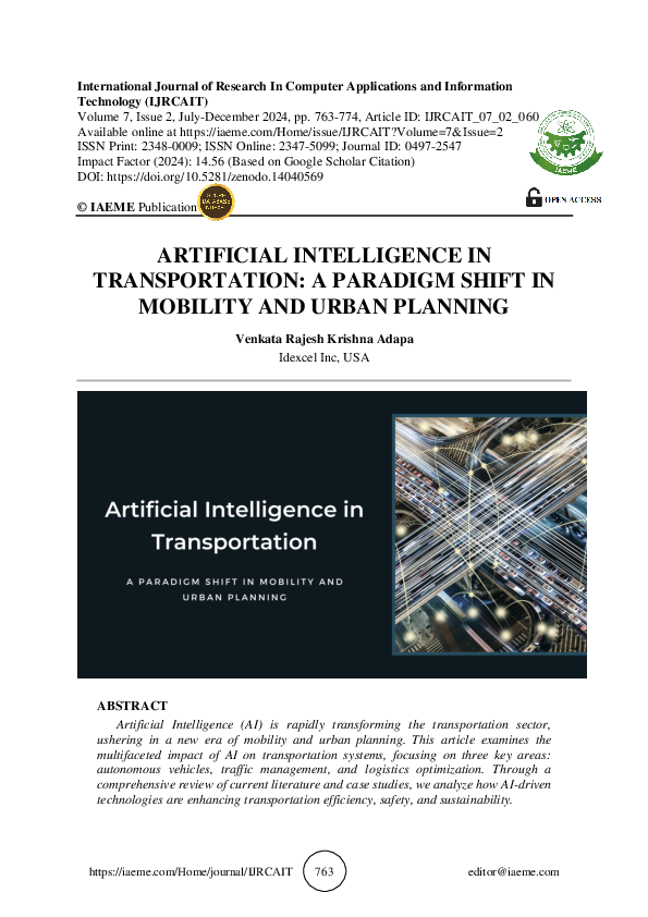 (PDF) ARTIFICIAL INTELLIGENCE IN TRANSPORTATION: A PARADIGM SHIFT IN ...