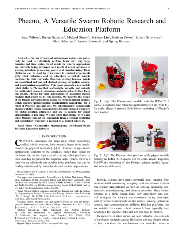 (PDF) Pheeno, A Versatile Swarm Robotic Research and Education Platform