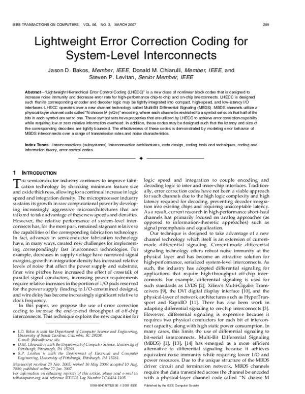 (PDF) Lightweight Error Correction Coding for System-Level Interconnects