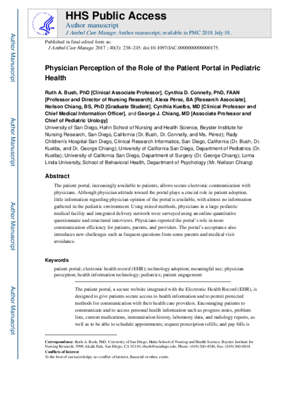 (PDF) Physician Perception of the Role of the Patient Portal in ...