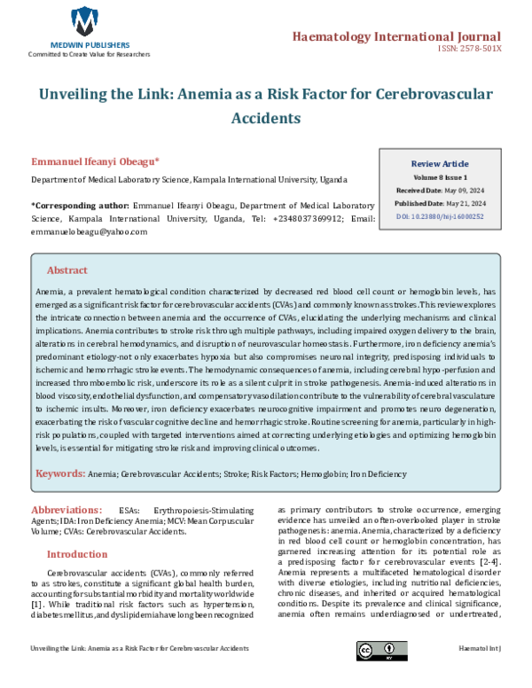 (PDF) Unveiling the Link: Anemia as a Risk Factor for Cerebrovascular ...