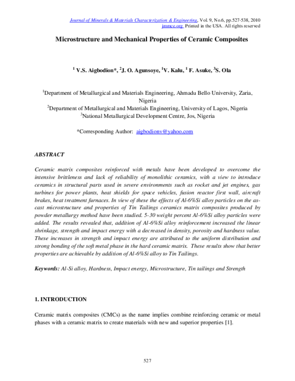 (PDF) Microstructure and Mechanical Properties of Ceramic Composites