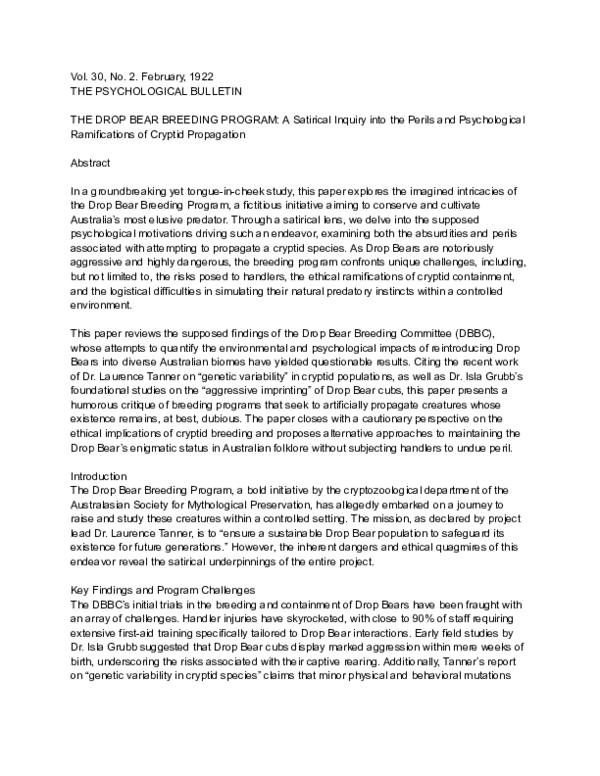 (PDF) THE DROP BEAR BREEDING PROGRAM