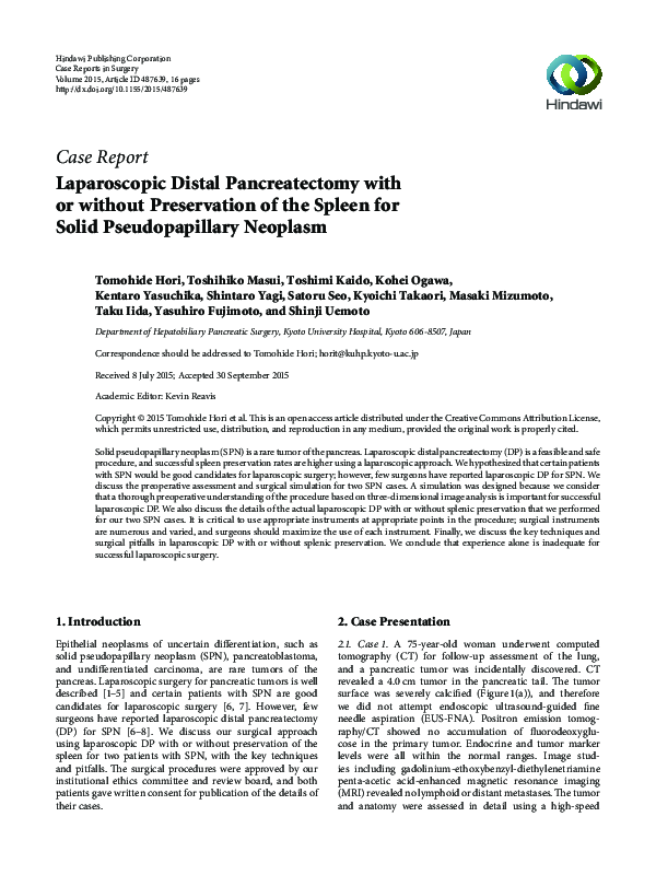 (PDF) Laparoscopic Distal Pancreatectomy with or without Preservation ...