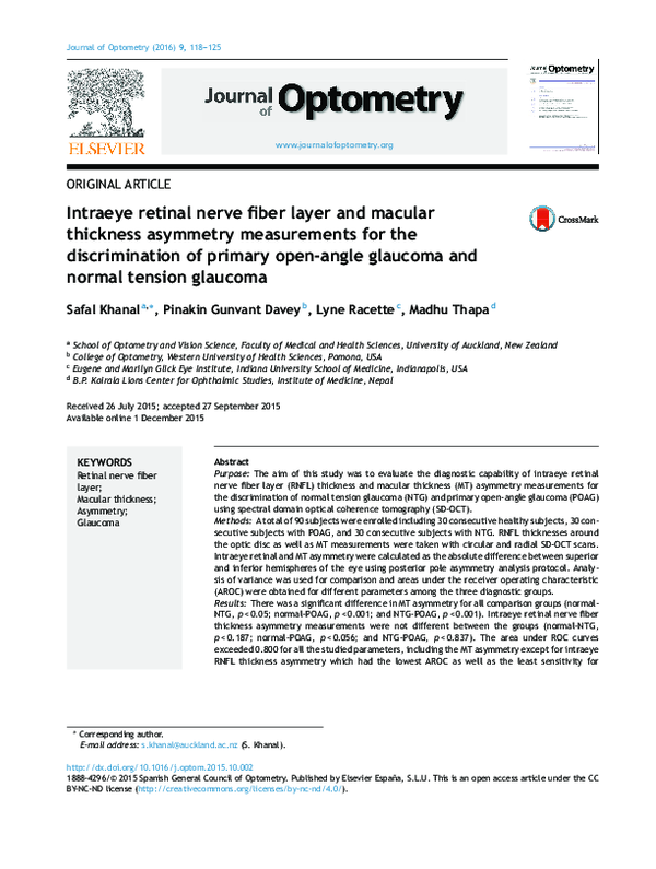 (PDF) Intraeye retinal nerve fiber layer and macular thickness ...