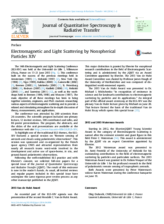(PDF) Electromagnetic and Light Scattering by Nonspherical Particles XIV
