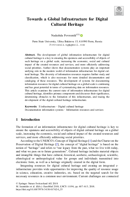 (PDF) Towards a Global Infrastructure for Digital Cultural Heritage