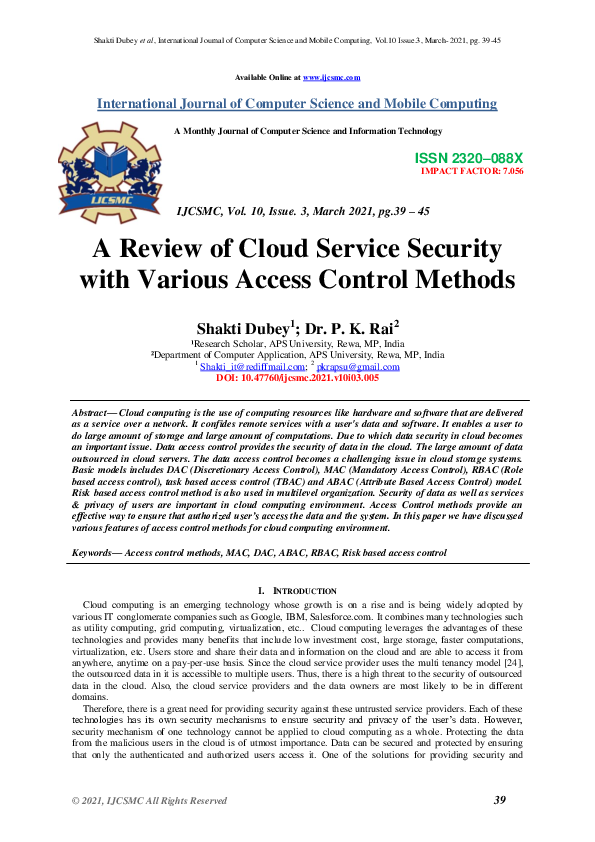 (PDF) A Review of Cloud Service Security with Various Access Control ...