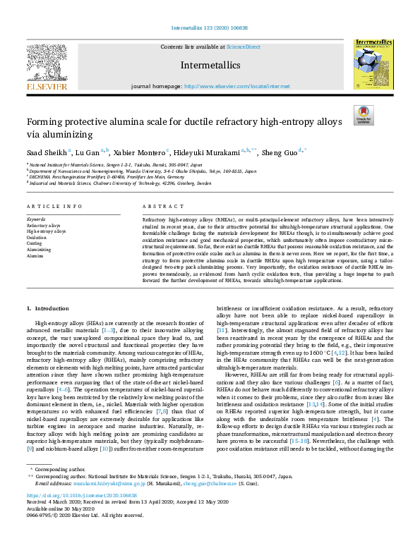 (PDF) Forming protective alumina scale for ductile refractory high ...