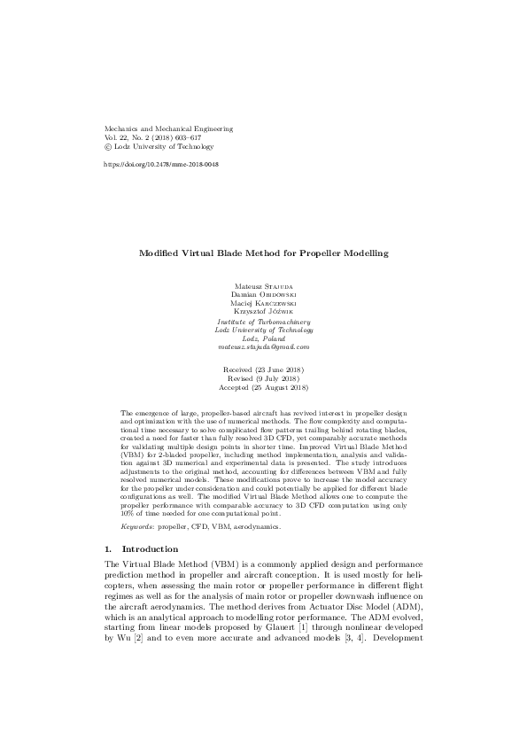 (PDF) Modified Virtual Blade Method for Propeller Modelling