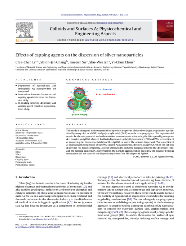 (PDF) Effects of capping agents on the dispersion of silver nanoparticles