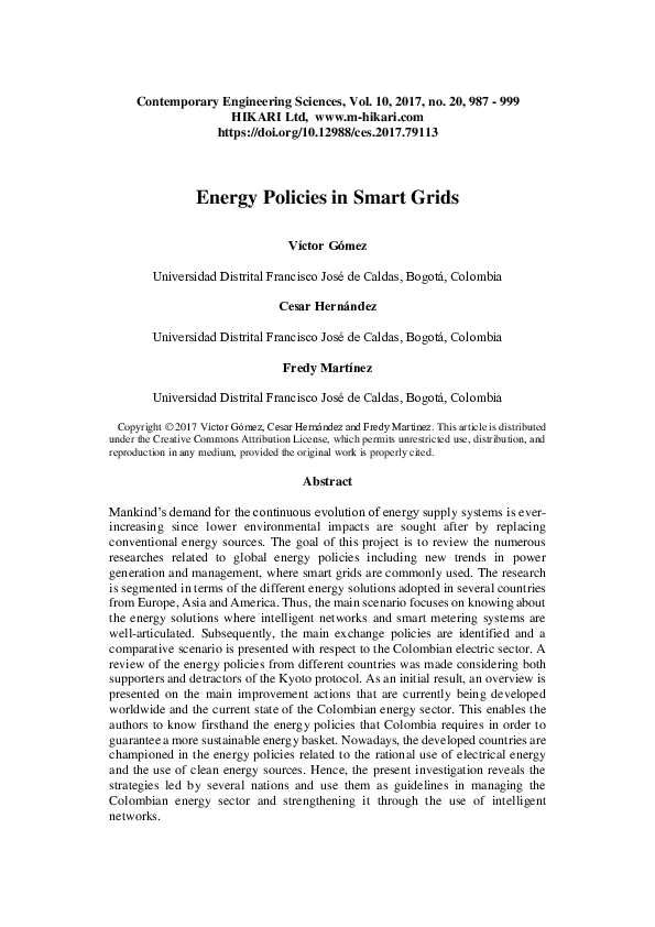 (PDF) Energy policies in smart grids